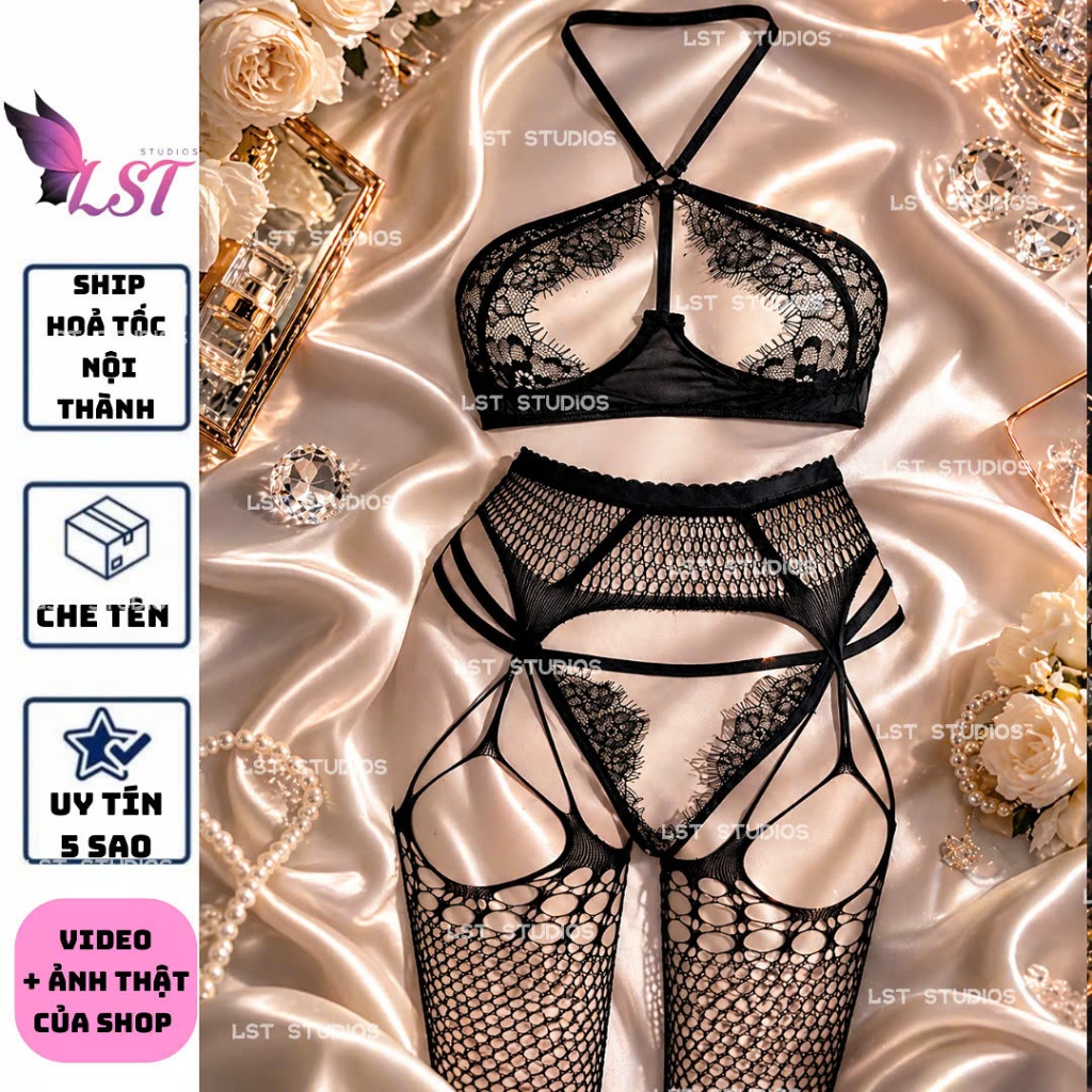 QR19976 Nội Y Cổ Yếm Đáp Ren Mềm Mại Có BIGSIZE [Black Rose Seduction] Đồ Lót Ren Thiêu Đốt Gợi Cảm | BigBuy360 - bigbuy360.vn
