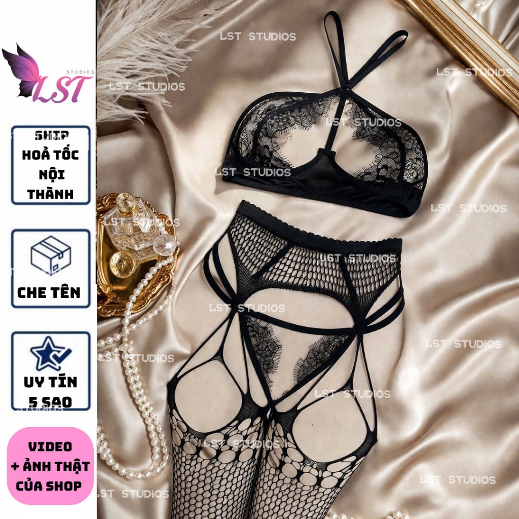 QR19976 Nội Y Cổ Yếm Đáp Ren Mềm Mại Có BIGSIZE [Black Rose Seduction] Đồ Lót Ren Thiêu Đốt Gợi Cảm | BigBuy360 - bigbuy360.vn