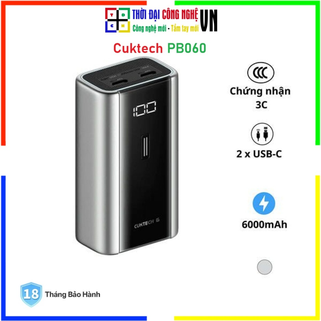 Pin Sạc Dự Phòng CUKTECH PB060 6000mAh 55W Siêu Nhỏ Gọn Sạc Nhanh PD - Bảo Hành 18 Tháng 1 Đổi 1 - H