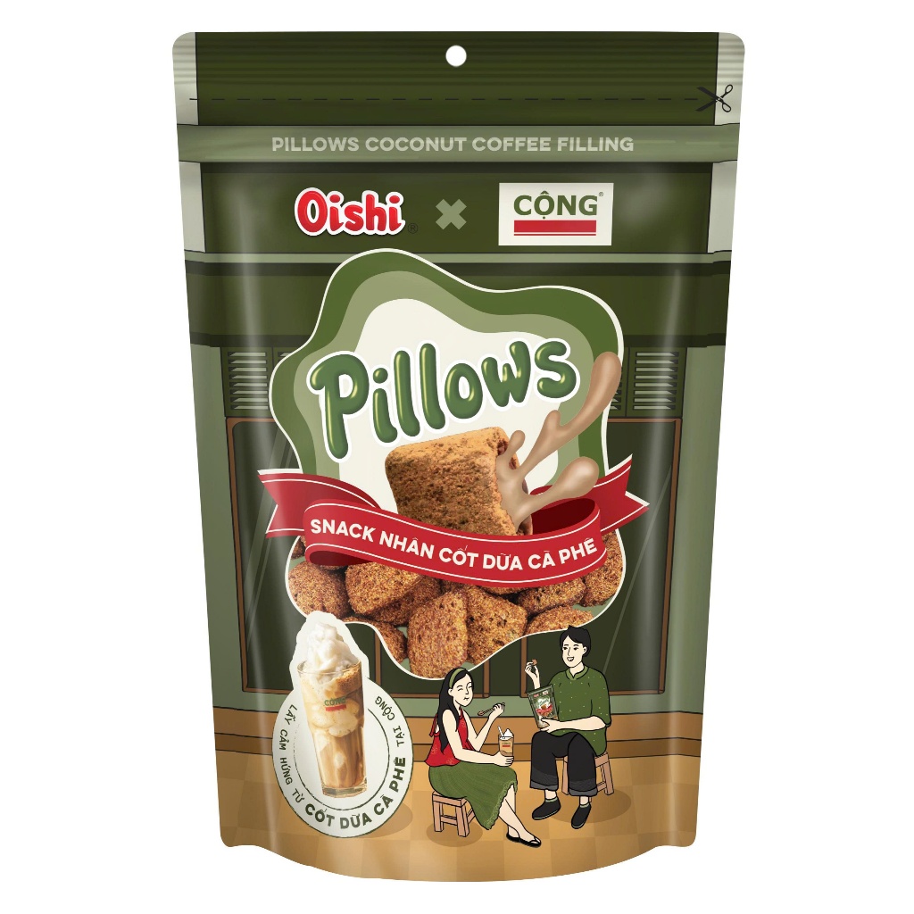 Thùng 20 gói bim bim Pillow Cốt Dừa Cà Phê Oishi