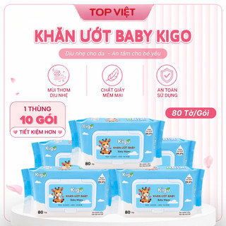 Thùng 10 Gói Khăn Ướt Baby KIGO 1 Gói 80 Tờ Không Cồn Không Parabens.