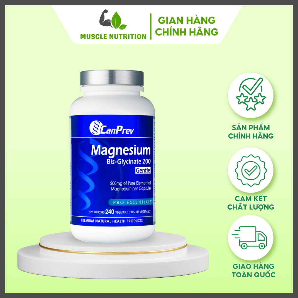 CanPrev Magnesium Bis-Glycinate 200 Gentle – Magie Hữu Cơ Dễ Hấp Thu Hỗ Trợ Thư Giãn Cơ Bắp Giấc Ngủ