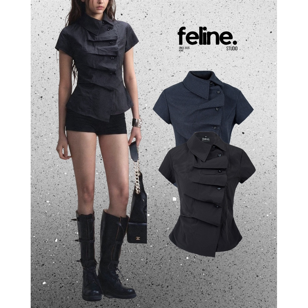 [FELINE STUDIO] Áo sơ mi nữ tay ngắn ôm dáng xếp ly bèo tầng - FELINE MUSE LAYER SHIRT