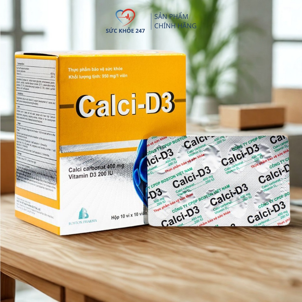 Viên Uống Calci-D3 - Canxi 400mg, D3 200IU Cho Người Lớn - Dùng Hằng Ngày - Hộp 100 Viên