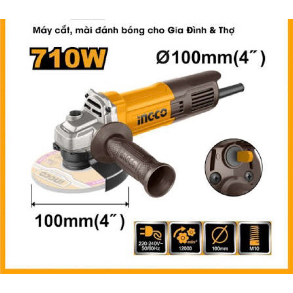 Máy mài góc 1 tấc công suất 710W công tắc đuôi INGCO AG71182