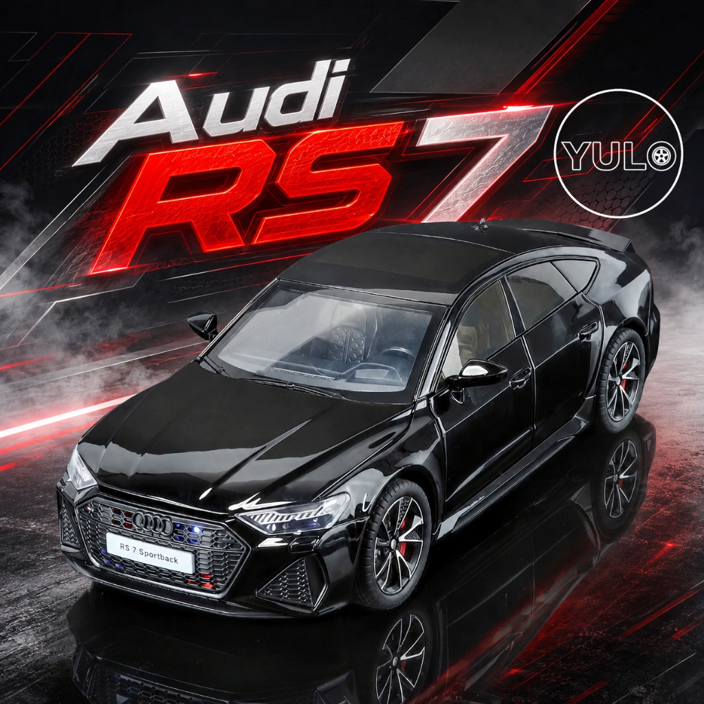 Mô hình xe Audi RS7 1:24 bản flash nhấp nháy cửa kính bằng hợp kim có đèn và âm thanh