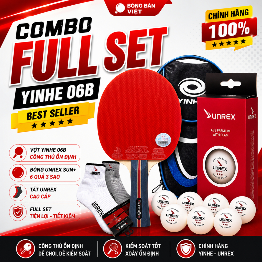 Combo Full Set Yinhe 06B | Bóng Unrex SUN+ 6 Quả | Tất Unrex | Chính Hãng