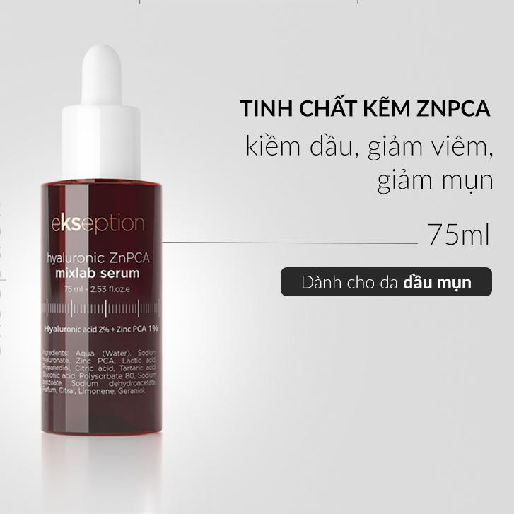 Tinh Chất Kẽm Ekseption Hyaluronic ZnPCA, HA + 1% ZnPCA giảm mụn, kiềm dầu 75ml- DORIS AUTHENTIC
