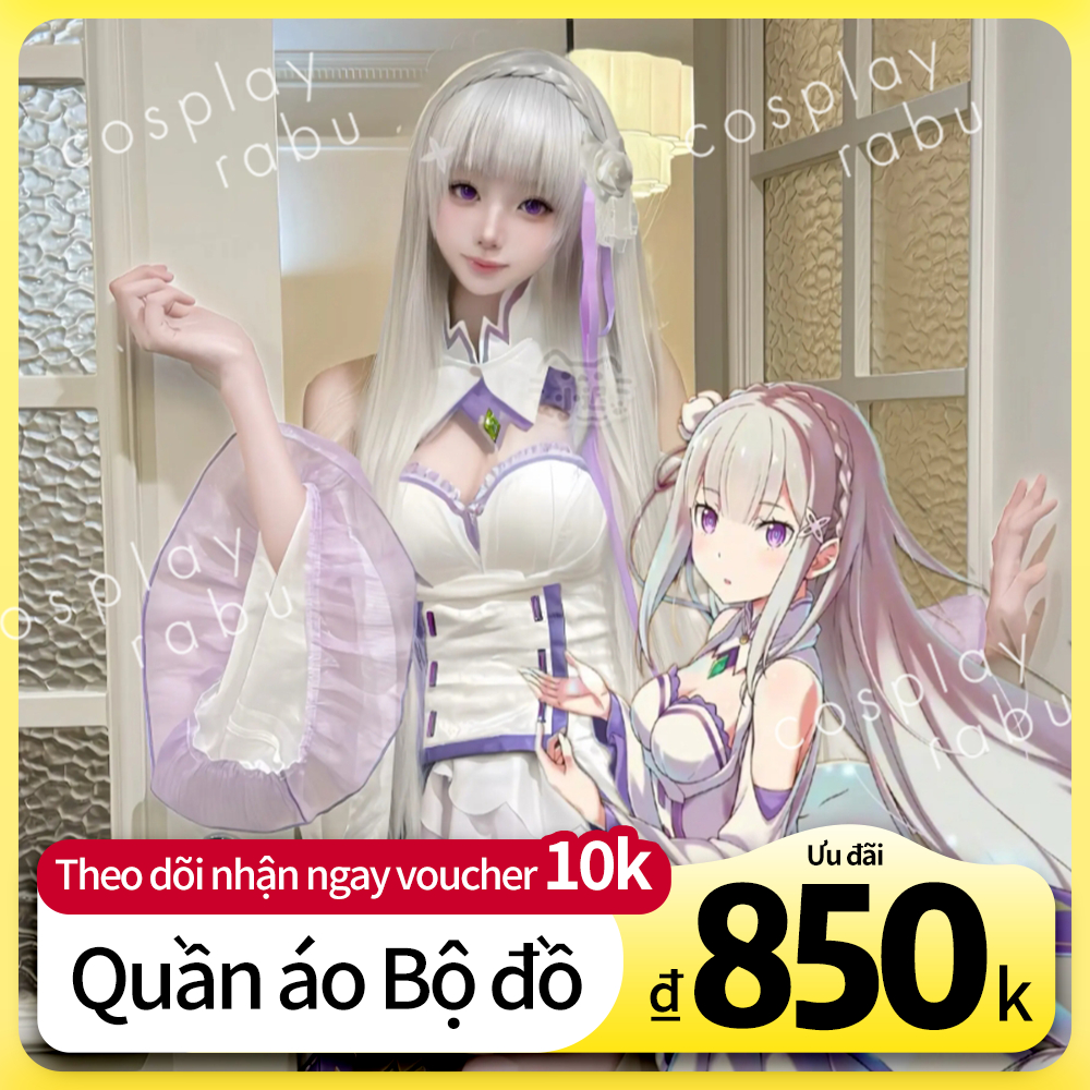 Emilia Cosplay Re Zero Kara Hajimeru Isekai Seikatsu Full Set Kèm Tóc Giả Giày Anime