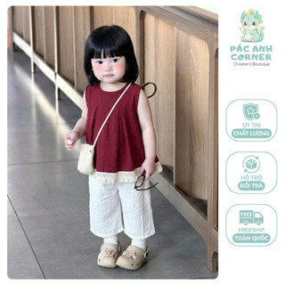 [Tặng túi cói] Set đũi thô mềm cho bé gái form babydoll phối viền ren đáng yêu