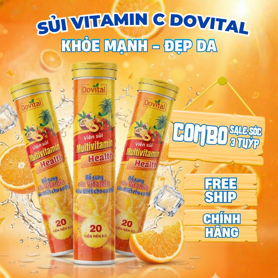 Combo 3 Tuýp vị Cam Sủi Multivitamin Health Dovital - Tpbvsk bổ sung Vitamin C