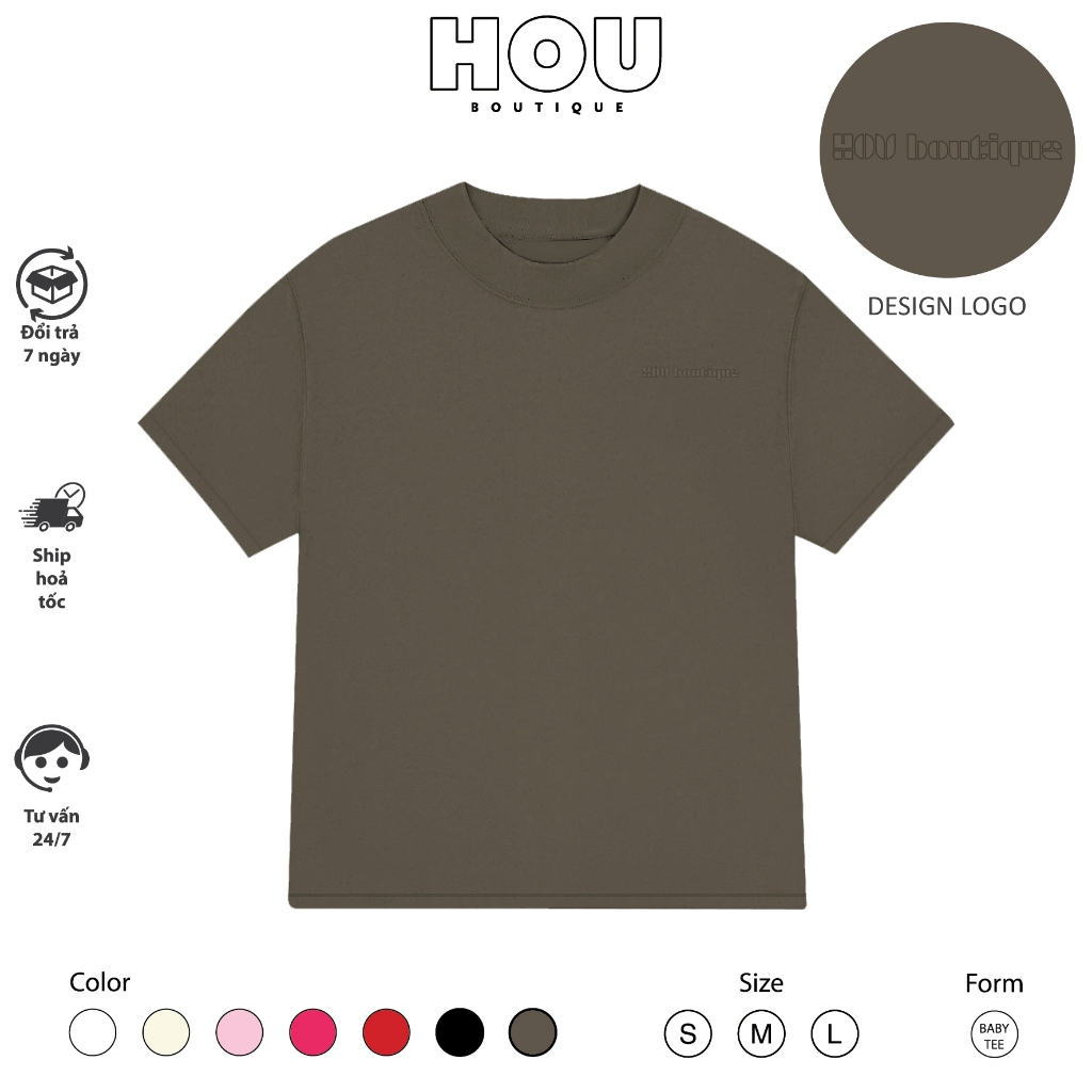 [Hàng Mới] Áo Thun Nữ Babytee Dáng Vừa, Thun Cotton 2 Chiều, Cổ Tròn HOU boutique Mẫu Logo HOU bouti
