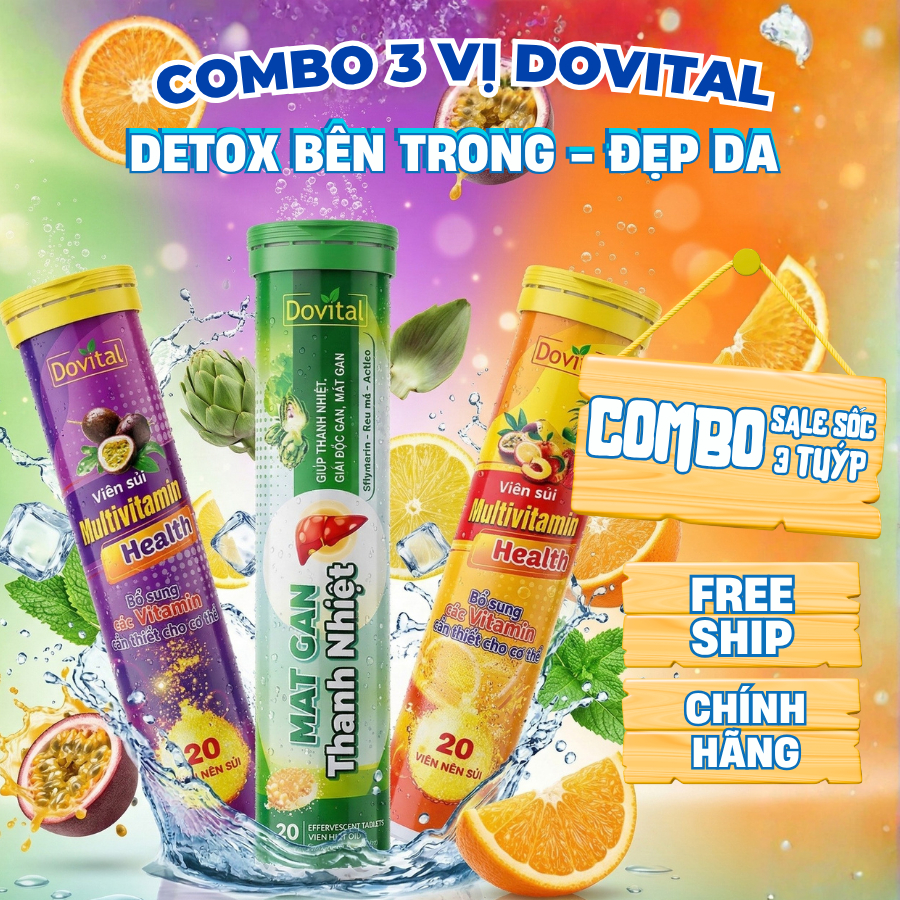 Combo 3 Vị - Tpbvsk Viên sủi Dovital (Cam - Chanh Leo - Râu ngô)