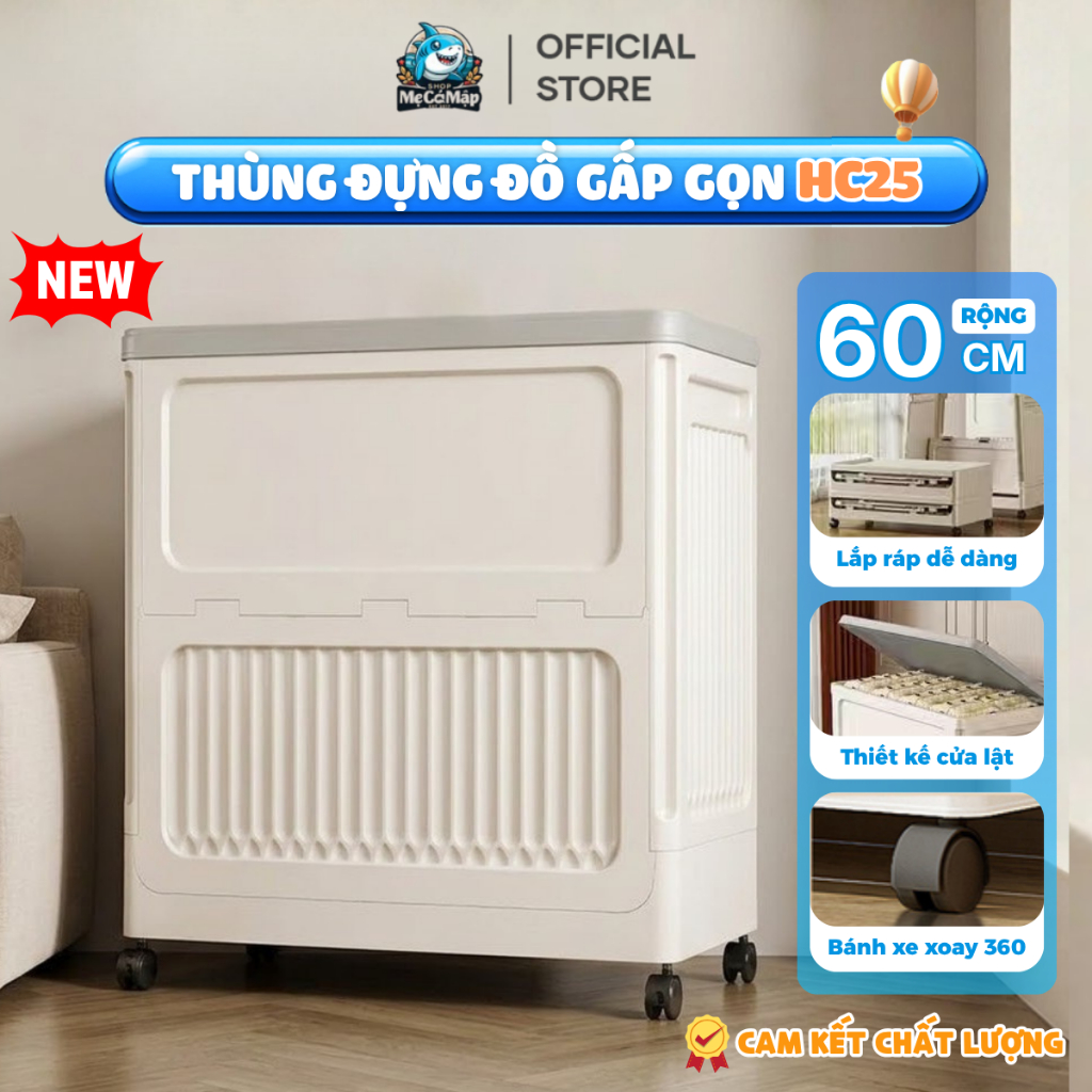 Thùng Nhựa Đựng Đồ Đa Năng Có Bánh Xe, Hộp Đựng Đồ Gấp Gọn Kích Thước Lớn Để Quần Áo/ Đồ Chơi Cho Bé