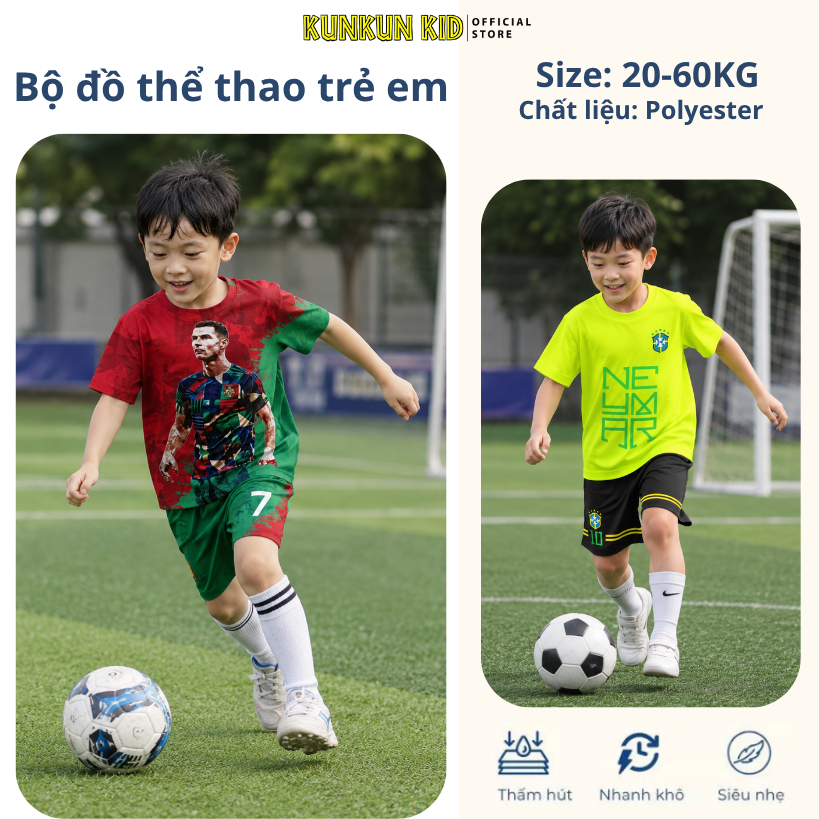 Đồ bộ đá banh in 3D hình cầu thủ Messi, Ronaldo thấm hút mồ hôi, chất thun cao cấp TT0026,29