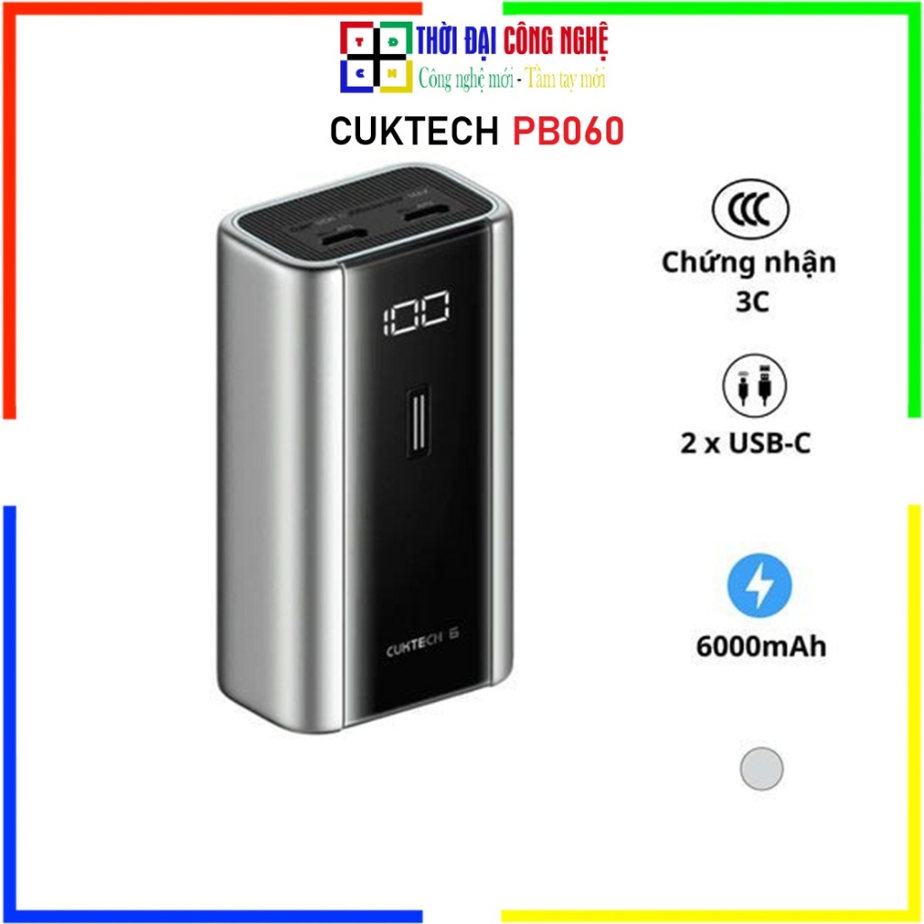 Pin Sạc Dự Phòng CUKTECH PB060 6000mAh 55W Siêu Nhỏ Gọn Sạc Siêu Nhanh PD - Bảo Hành 18 Tháng 1 Đổi 