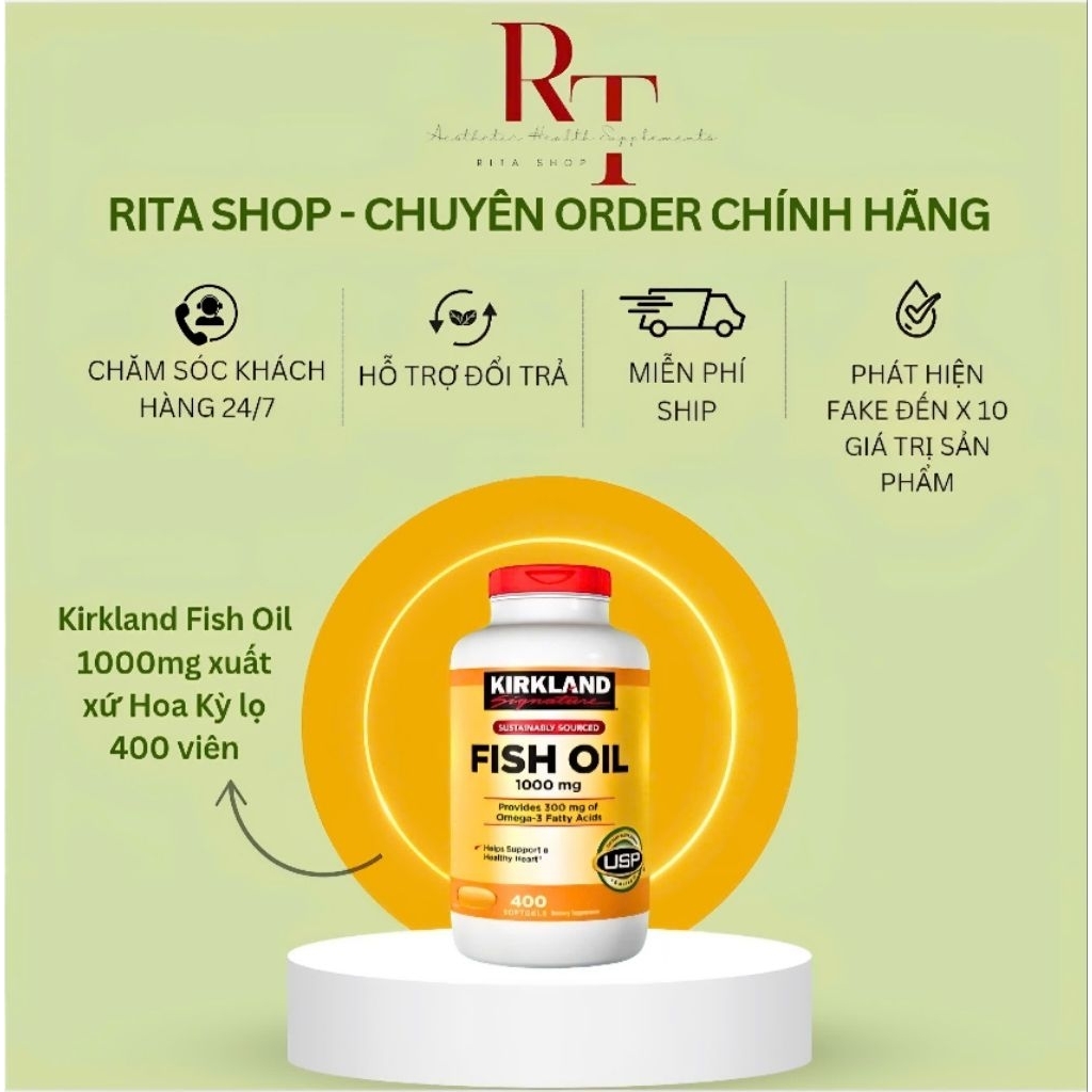 Viên uống KIRKLAND SIGNATURE FISH OIL 1000MG LỌ 400 VIÊN