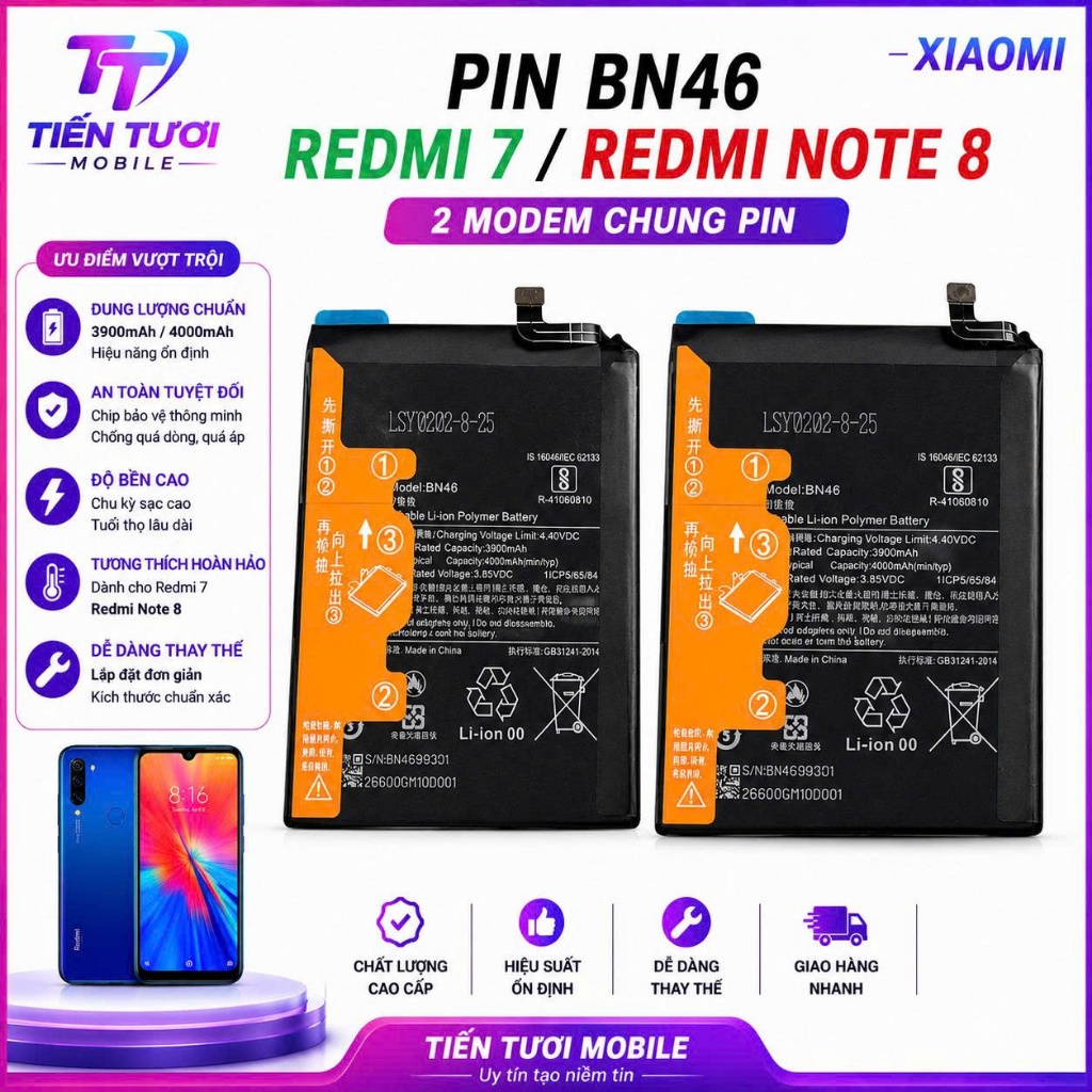 Pin Xiaomi BN46 Redmi 7/Redmi Note 8 ,mới