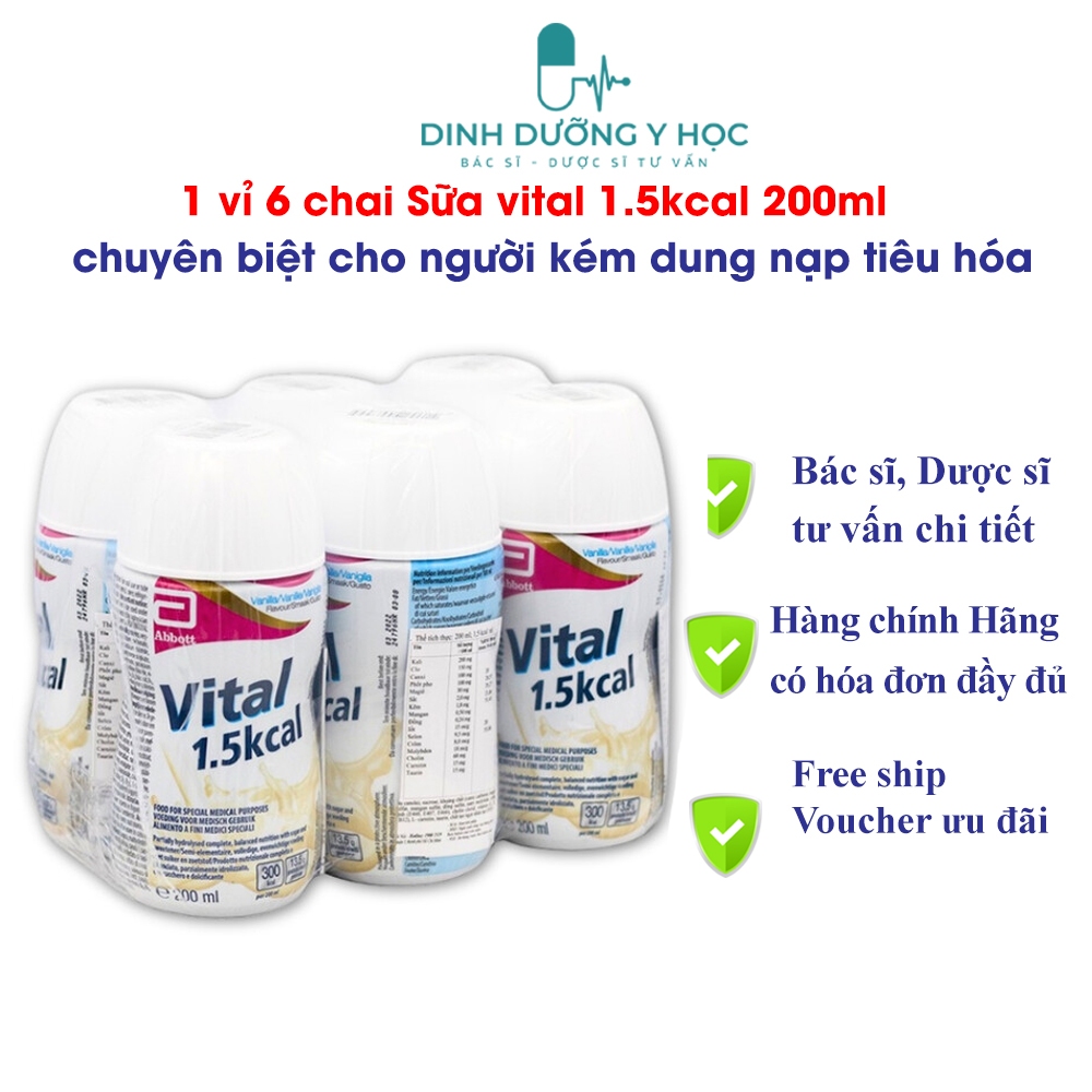 Lốc 6 chai sữa Vital 1.5Kcal Vanilla 200ml/Ensure hương vani 237ml hãng Abbott dinh dưỡng chuyên biệ