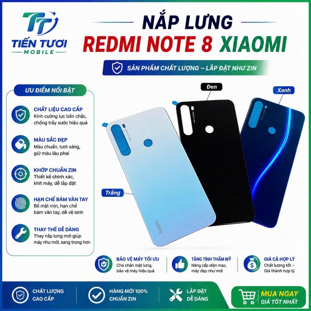 Nắp xiaomi redmi note 8,thay thế