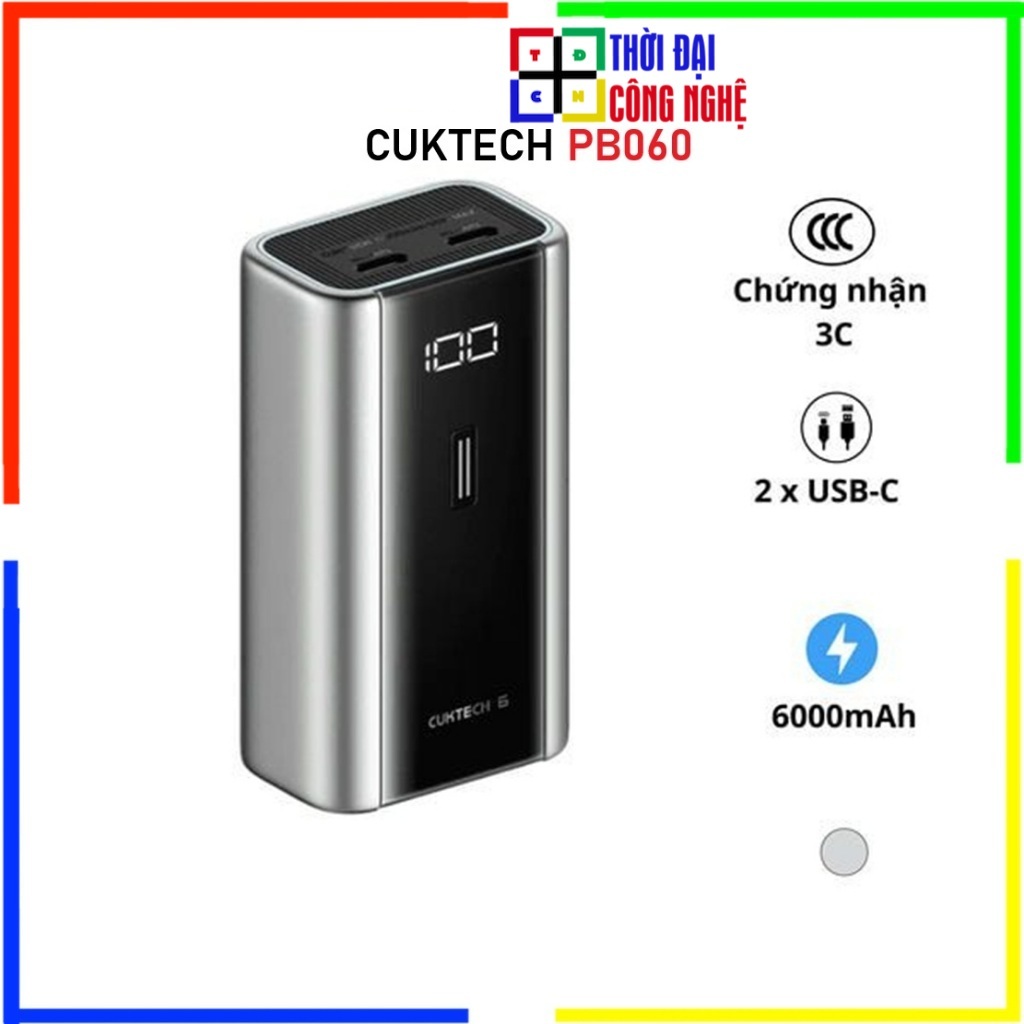 Pin Sạc Dự Phòng Cuktech PB060 6000mAh 55W - Thiết Kế Siêu Nhỏ Gọn - Sạc Nhanh Đa Thiết Bị - Bảo Hàn