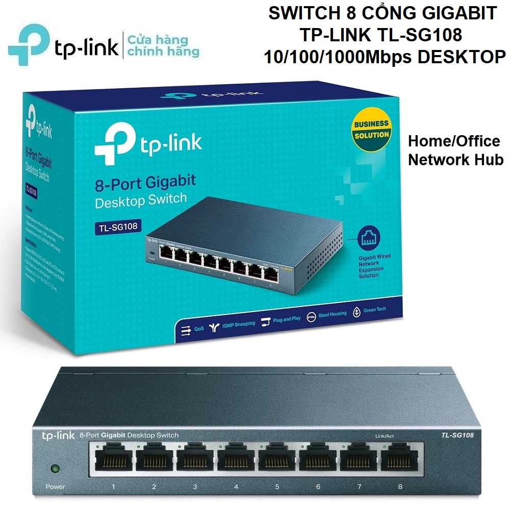 Switch RJ45 Bộ chia mạng Lan 8 Cổng Gigabit TPLink SG108 ( TL-SG108 ) 10/100/1000Mbps Desktop Hỗ trợ