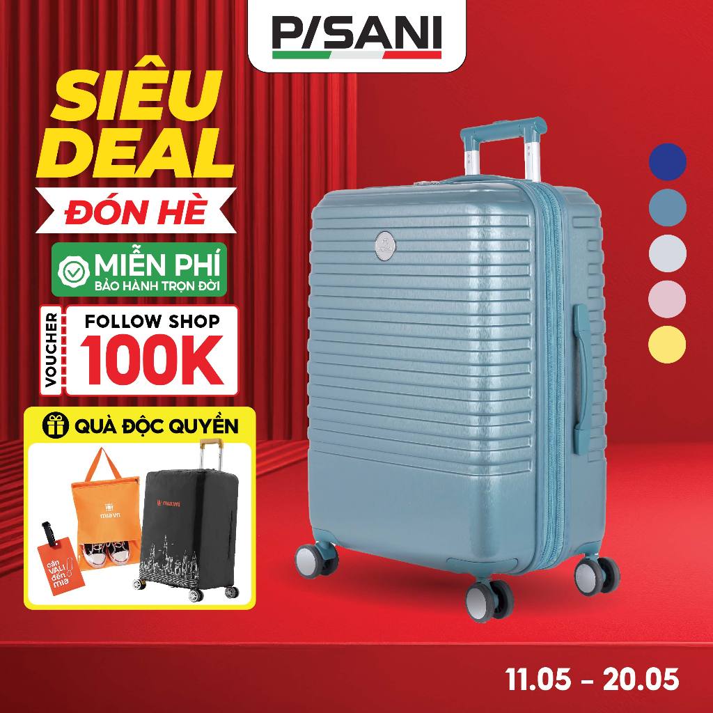 Vali Kéo Du Lịch Pisani REITO - Size 20/24/28, Vali MIA Chính Hãng, Khoá Đôi Nới Rộng Size M/L, Cổng