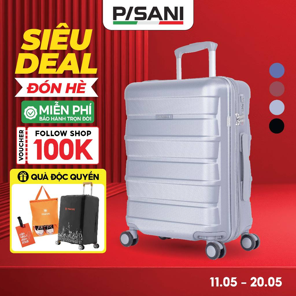Vali Kéo Du Lịch Pisani TATTI - Size 20/24/28, Vali MIA Chính Hãng, Nhựa PC Cao Cấp, Khóa số TSA