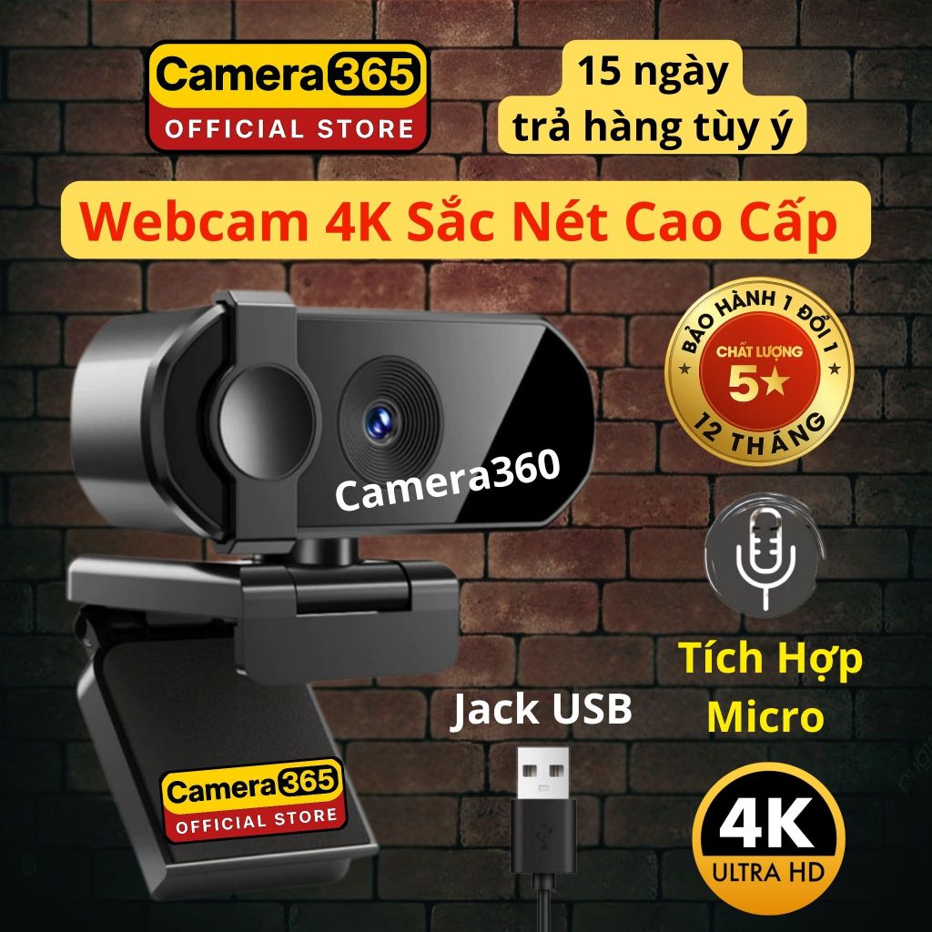 Webcam 4K 2K Cao Cấp Livestream có Mic cho PC Laptop - Camera Chuyên Nghiệp Cho Tiktok Youtube