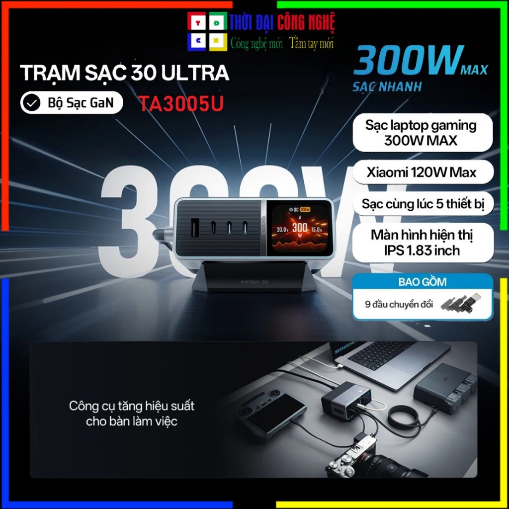 Trạm Sạc Để Bàn CUKTECH 30 Ultra TA3005U 300W - 5 Cổng Sạc Nhanh - Màn Hình Hiển Thị - Bảo Hành 18 T