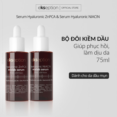 Combo Kiềm Dầu Giảm Mụn Mờ Thâm Ekseption Serum Hyaluronic ZnPCA Mixlab 75ml Và Serum Hyaluronic Niacin Mixlab 75ml