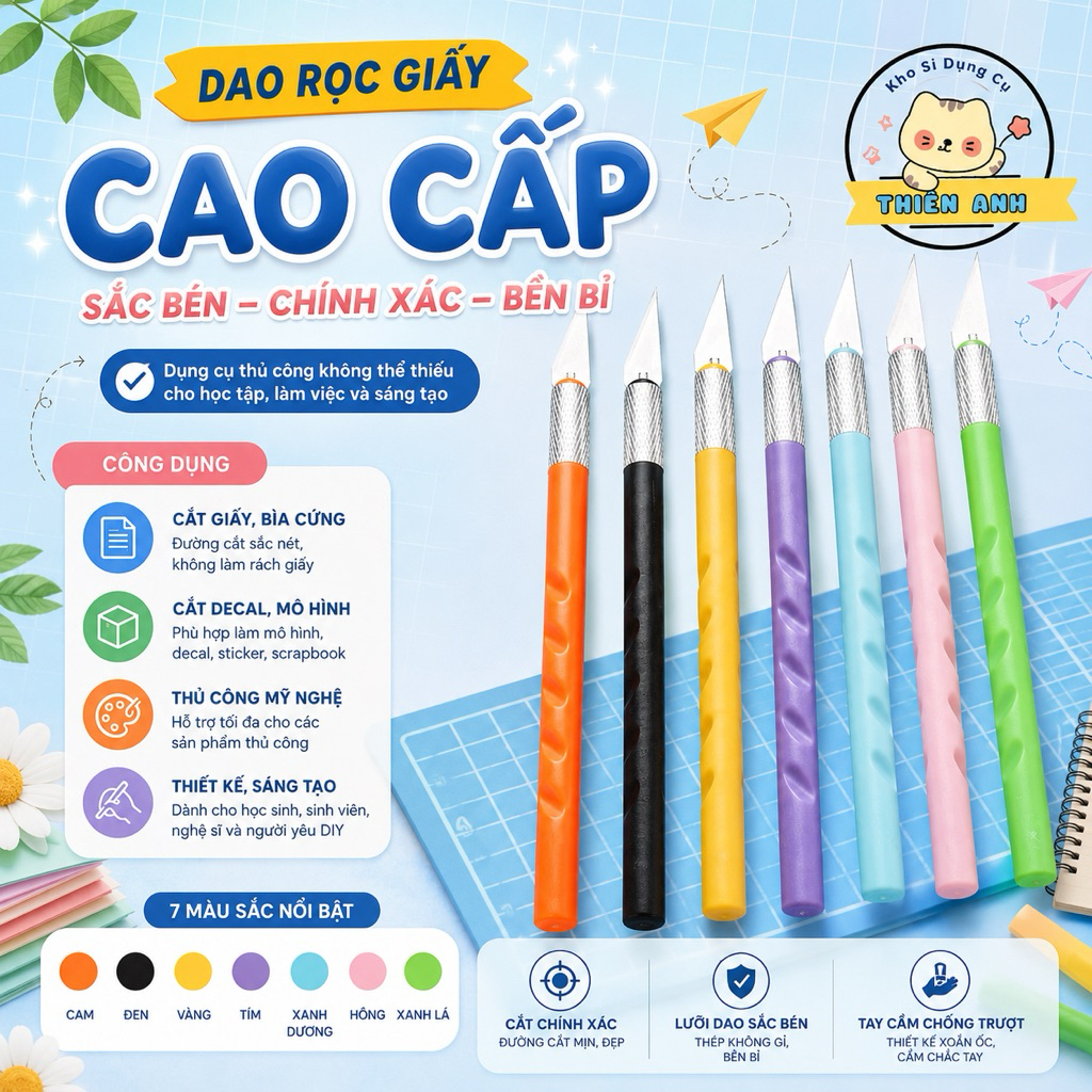 Dao Cắt Giấy Cán Nhựa , Dao cắt Washi Tape , Dao Trổ Khắc Giấy , Tỉa Sticker, Dao Cạo Hạt Điều - Thi