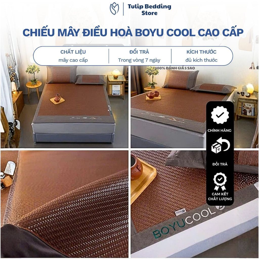 Chiếu Mây Cao Cấp BOYU COOL VIP Sợi Mây Tự Nhiên Mát Lạnh, Chiếu Ngủ Thoáng Khí Hàng Nhập Khẩu Cao Cấp