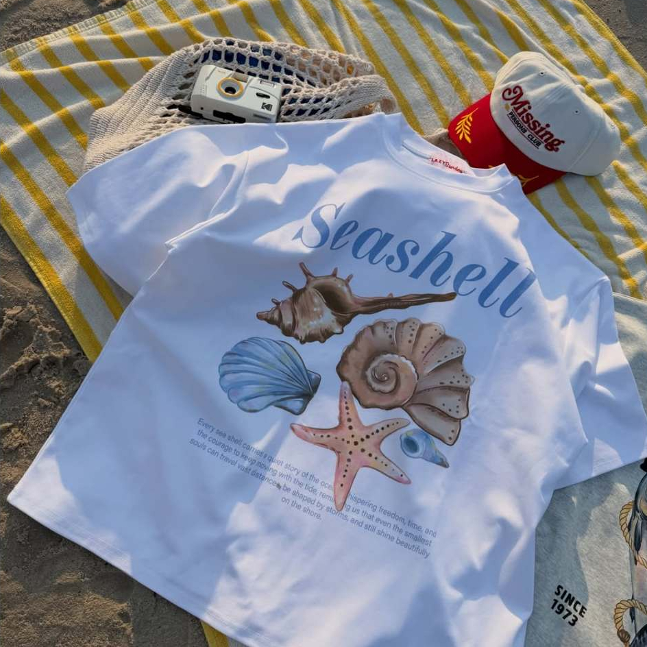 [SUMMER 2026] Áo Thun Boxy Nam Nữ SEASHELL Cotton Mềm Mịn Vintage Phong Cách Mỹ -  MOJITO STUDIO