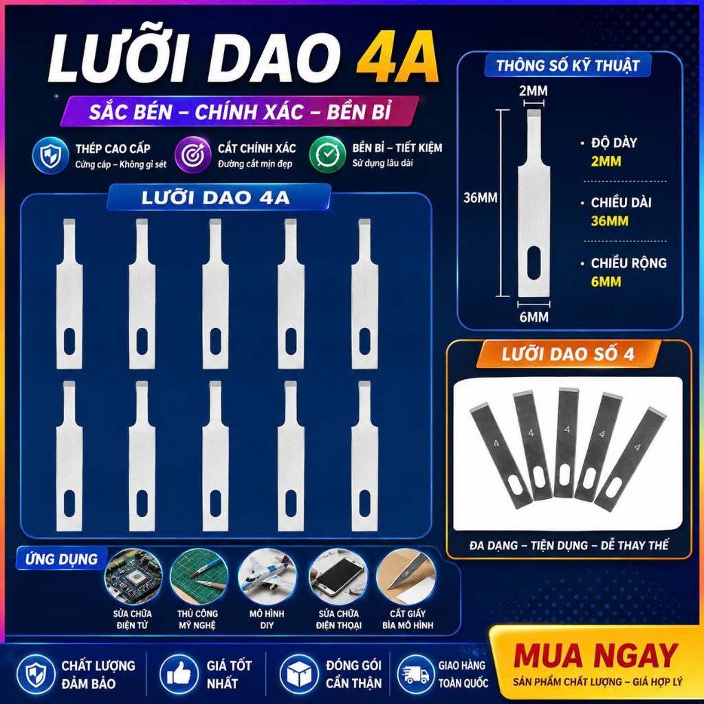 Dao mổ 11,dao số 4,dao 4a làm lưng ,cạo ic (hộp 10 cái)