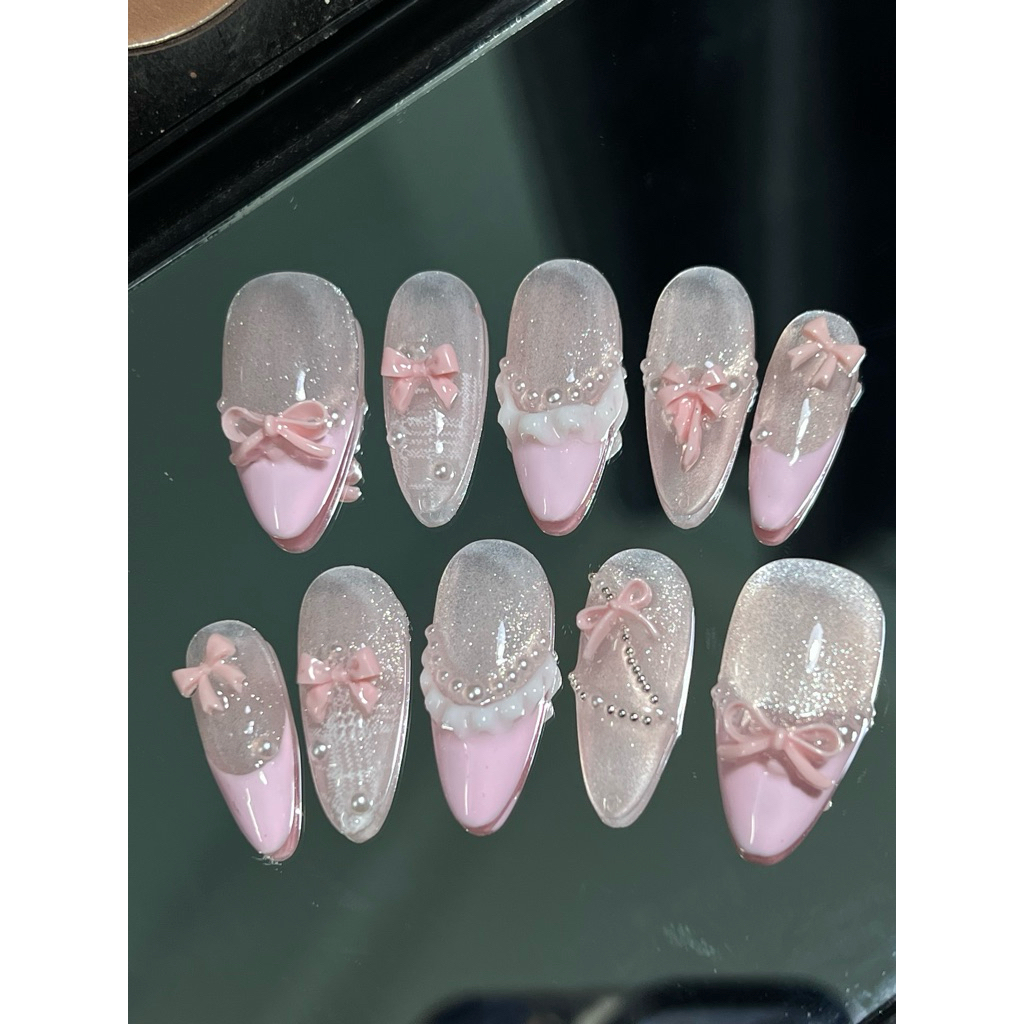 [2H-103]Nailbox Thiết Kế Nơ Hồng , Mắt Mèo kim cương siu sáng