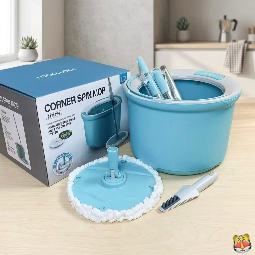 Bộ cây lau nhà LocknLock Corner Spin Mop ETM494 kèm 2 bông lau.