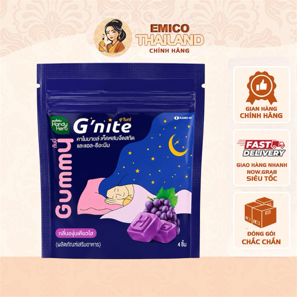 [DATE MỚI] Kẹo Dẽo Giúp Ngủ Ngon Gummy Handy Herb G'Nite Thái Lan - Gói 4 Viên