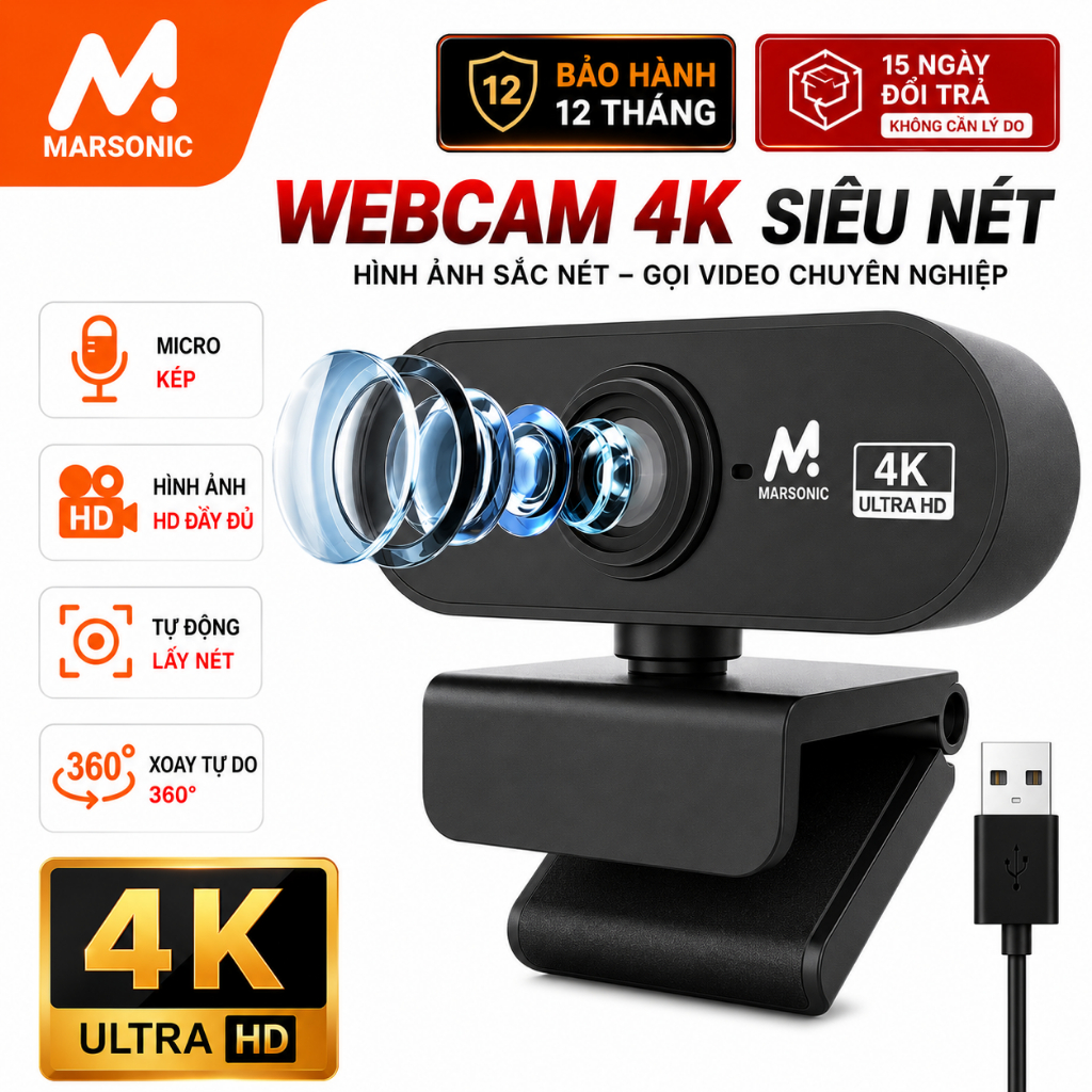 Webcam 4K 2K  Fulll HD có Livestream Có Mic Cho PC, Laptop, Trợ Sáng Cực Tốt, Webcam Pc, Cam máy Tín