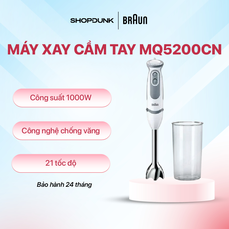 Máy Xay Cầm Tay Braun MQ5200CN 1000W Đa Năng Xay Sinh Tố, Cháo siêu nhanh, nhuyễn