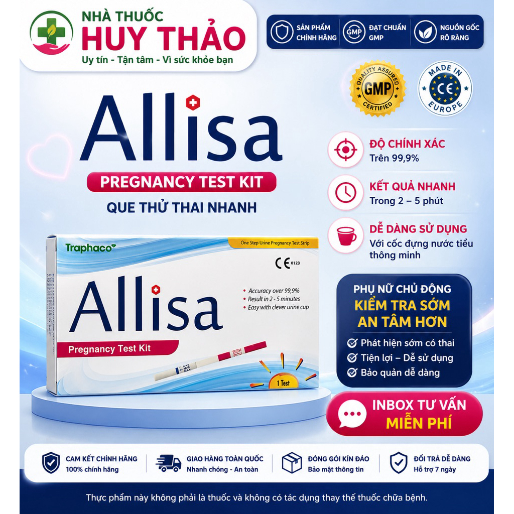 Que thử thai Allisa, thử thai phát hiện sớm thai kỳ, que thử thai nhanh