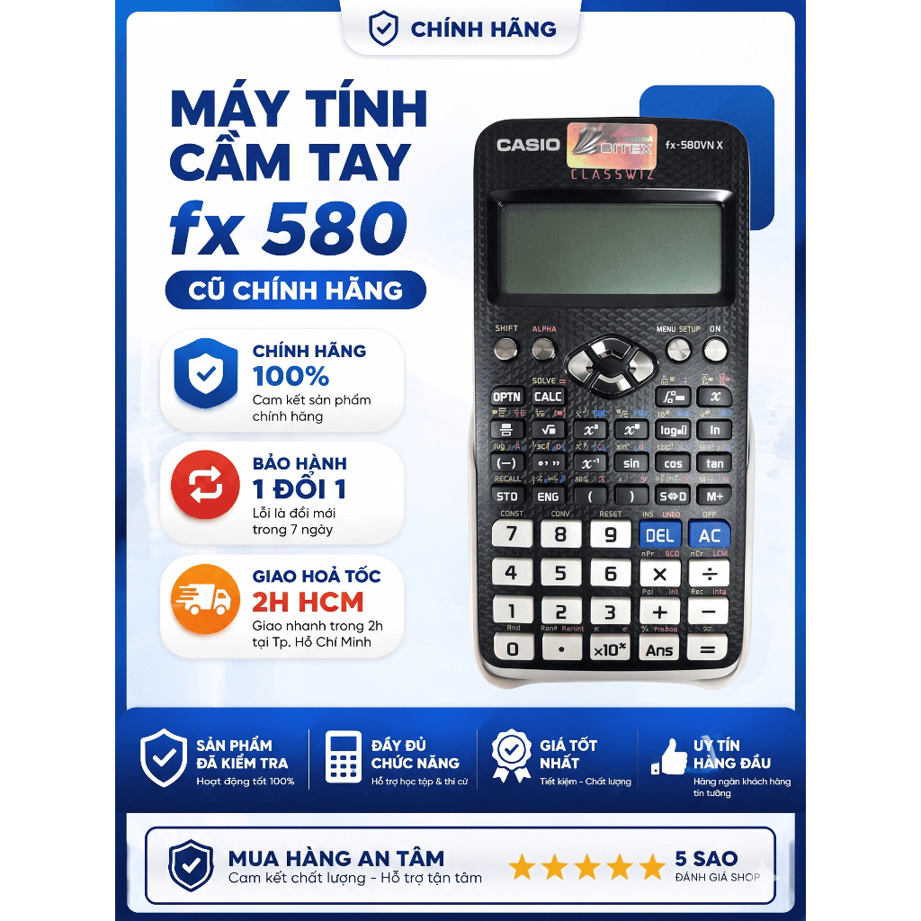 [Chính hãng] Máy tính cầm tay casio fx 580 Cũ đã qua sử dụng bảo hành lên đến 7 năm