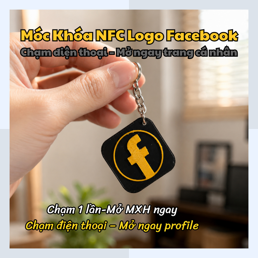 Móc Khóa NFC Logo Facebook Chạm Mở Link Cá Nhân–Chia Sẻ Info Nhanh, ComboMix TikTok Instagram Locket