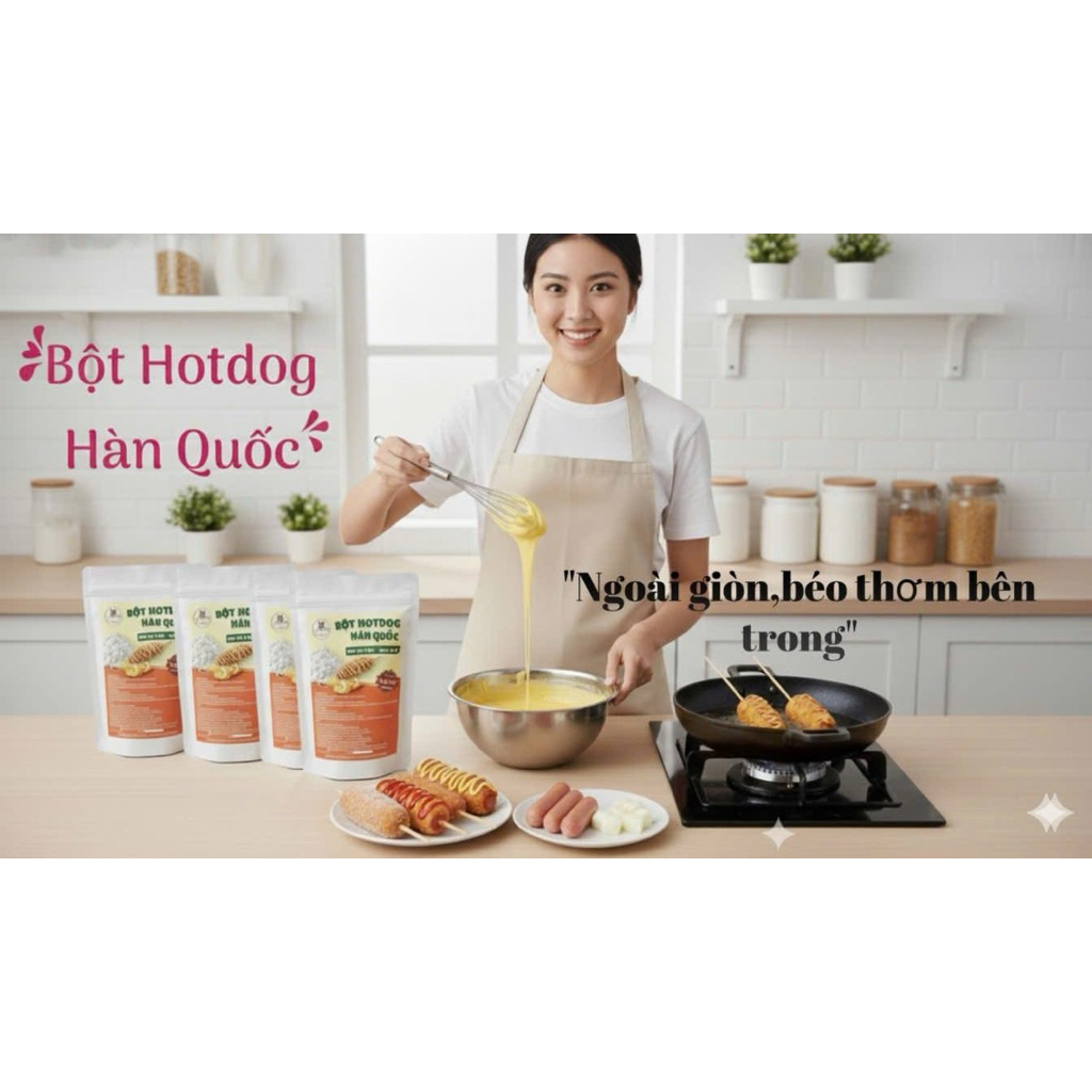 Bột Hotdog Hàn Quốc Trộn Sẵn | Vỏ Giòn Xốp – Dễ Làm - Gói 500g / 1kg - Chiên Hotdog, Phô Mai Que
