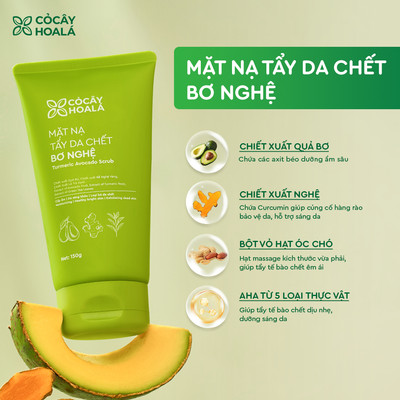 8.8 Mặt Nạ Tẩy Tế Bào Chết Bơ Nghệ Cỏ Cây Hoa Lá 150g Tặng Kèm Túi Vải