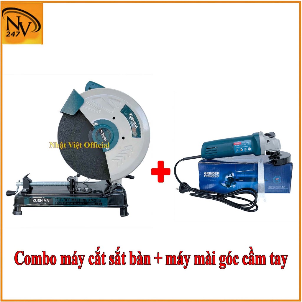 Combo Máy cắt sắt bàn Kushima + máy mài góc cầm tay Kushima