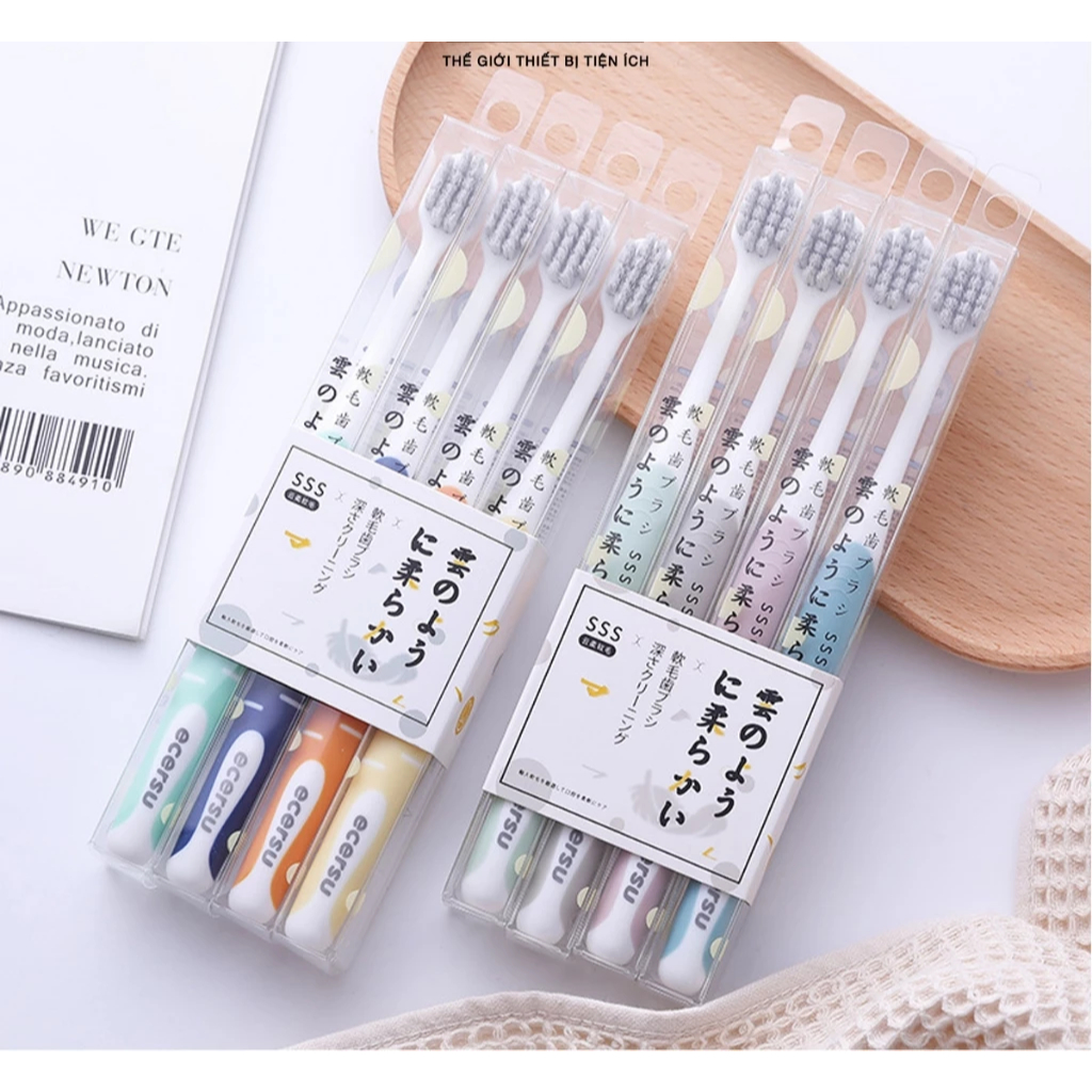 Combo 5 Bộ 4 bàn chải đánh răng Nhật lông tơ mềm mại, Bàn trải đánh răng Than tre hoạt tính lông mềm siêu êm