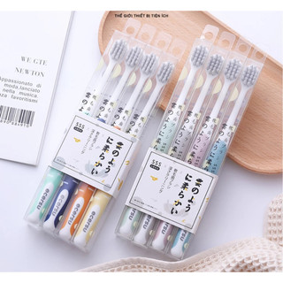 Combo 5 Bộ 4 bàn chải đánh răng Nhật lông tơ mềm mại, Bàn trải đánh răng Than tre hoạt tính lông mềm siêu êm