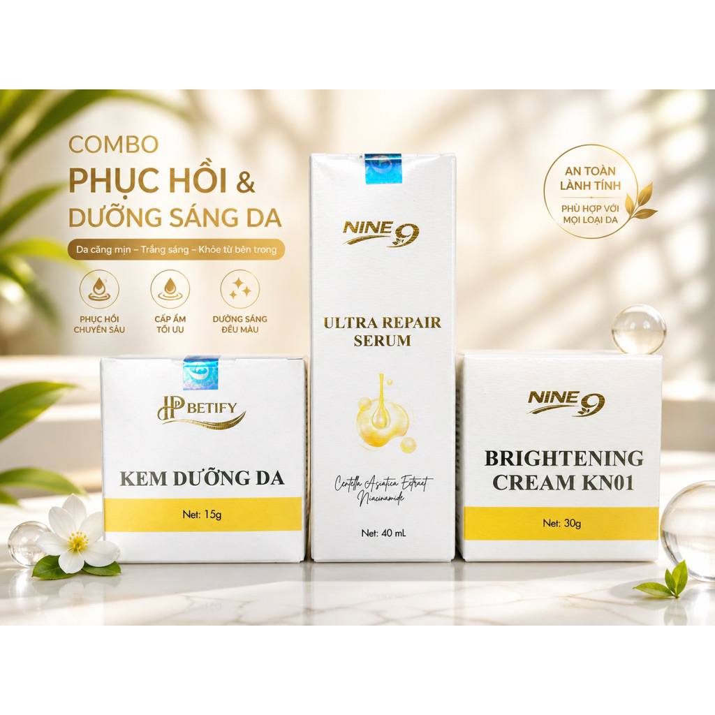 Nine9 Combo Kem Ngày Dưỡng Da Sáng Da 159 & Đem Brighten Cream 30g. Cùng Serum Cấp Ẩm Ultra Repair S