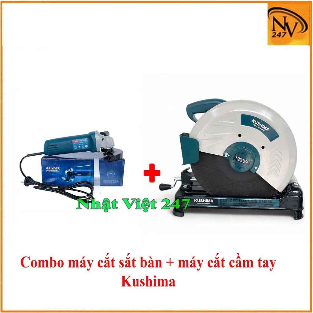 Combo Máy cắt sắt bàn Kushima + máy mài góc cầm tay Kushima tiện lợi bền bỉ dành cho các bác thợ